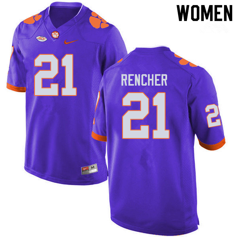 Women #21 Darien Rencher Clemson Tigers College Football Jerseys Sale-Purple - Click Image to Close